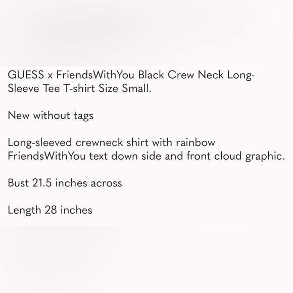 GUESS x Friends With You Black Crew Neck Long-Sleeve Tee T-shirt Size Small - Picture 7 of 7